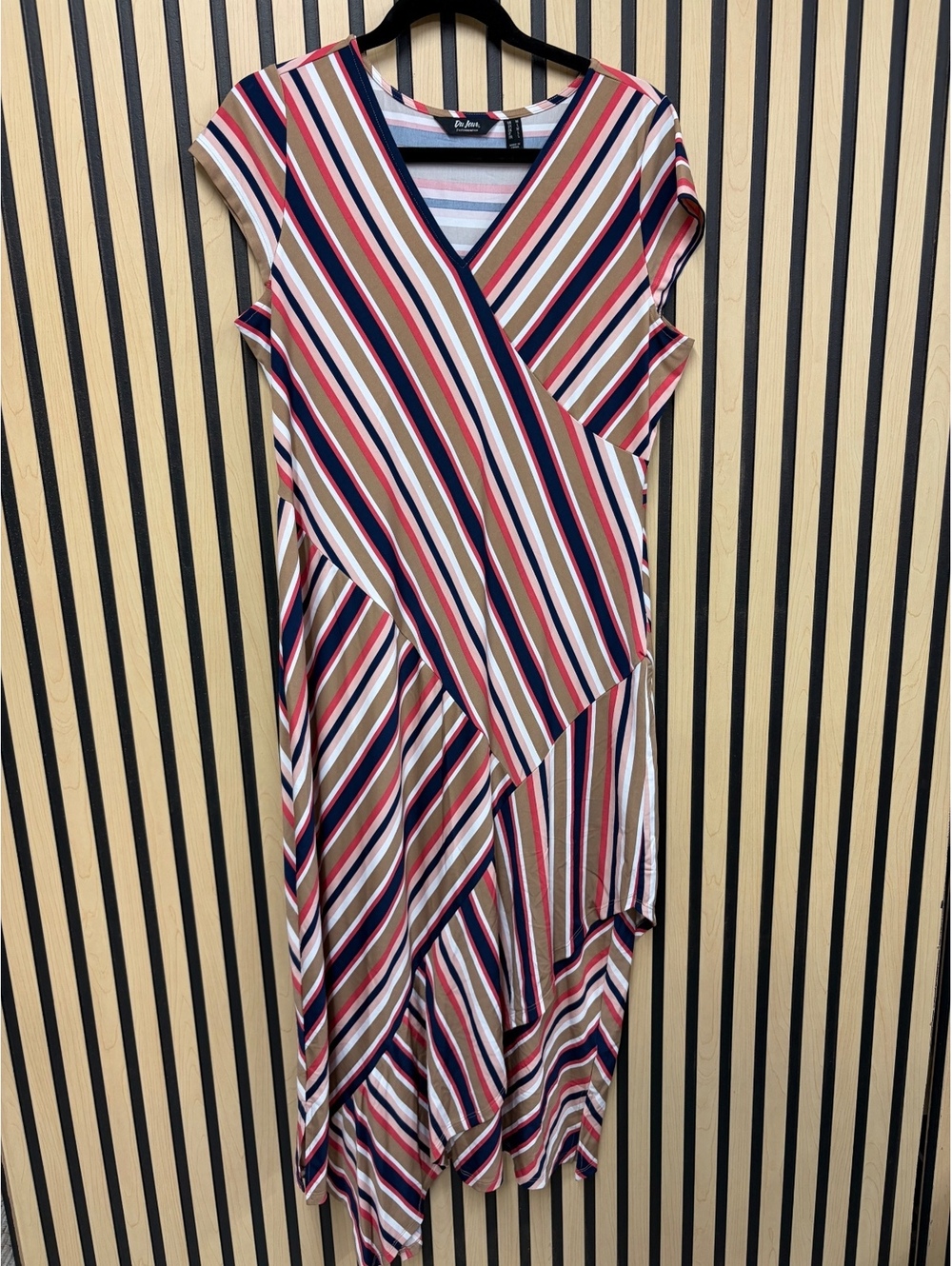 Du Jour Striped V-Neck Midi Dress Size M